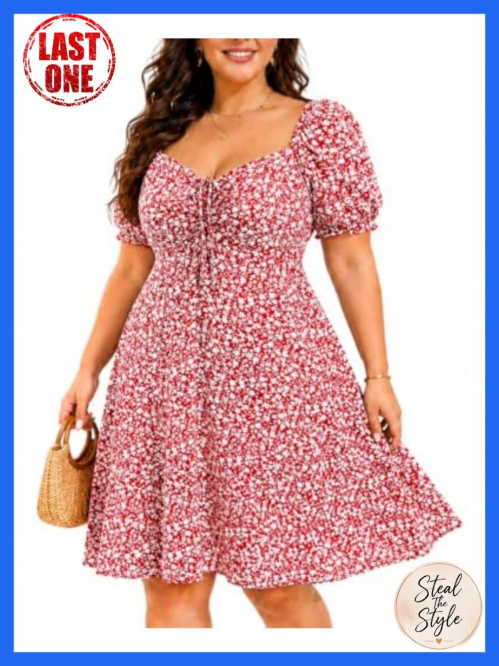 Plus Size Puff Sleeve Casual Sundress 100% Viscose Sweetheart Neck Mini